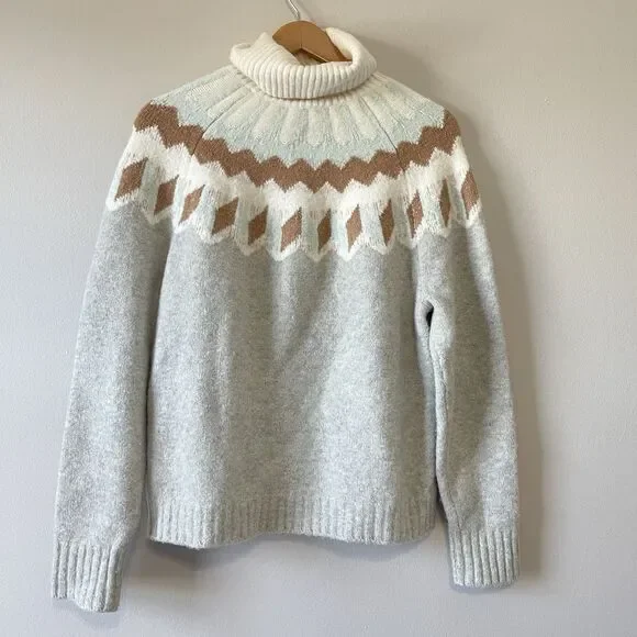 J. Crew Women’s Fair Isle Turtleneck  Sweater L Wool Alpaca Blend Cozy Soft - Picture 8 of 11